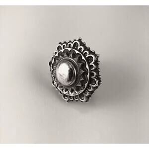 Victorian English Sterling Silver Statement Ring Hexagon